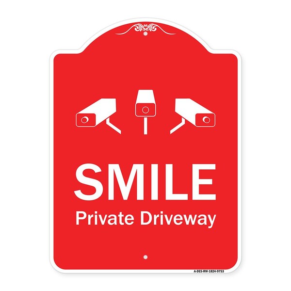 Signmission Smile Private Driveway With Video Surveillance Camera Graphics Aluminum Sign, 24" H, RW-1824-9753 A-DES-RW-1824-9753 - main